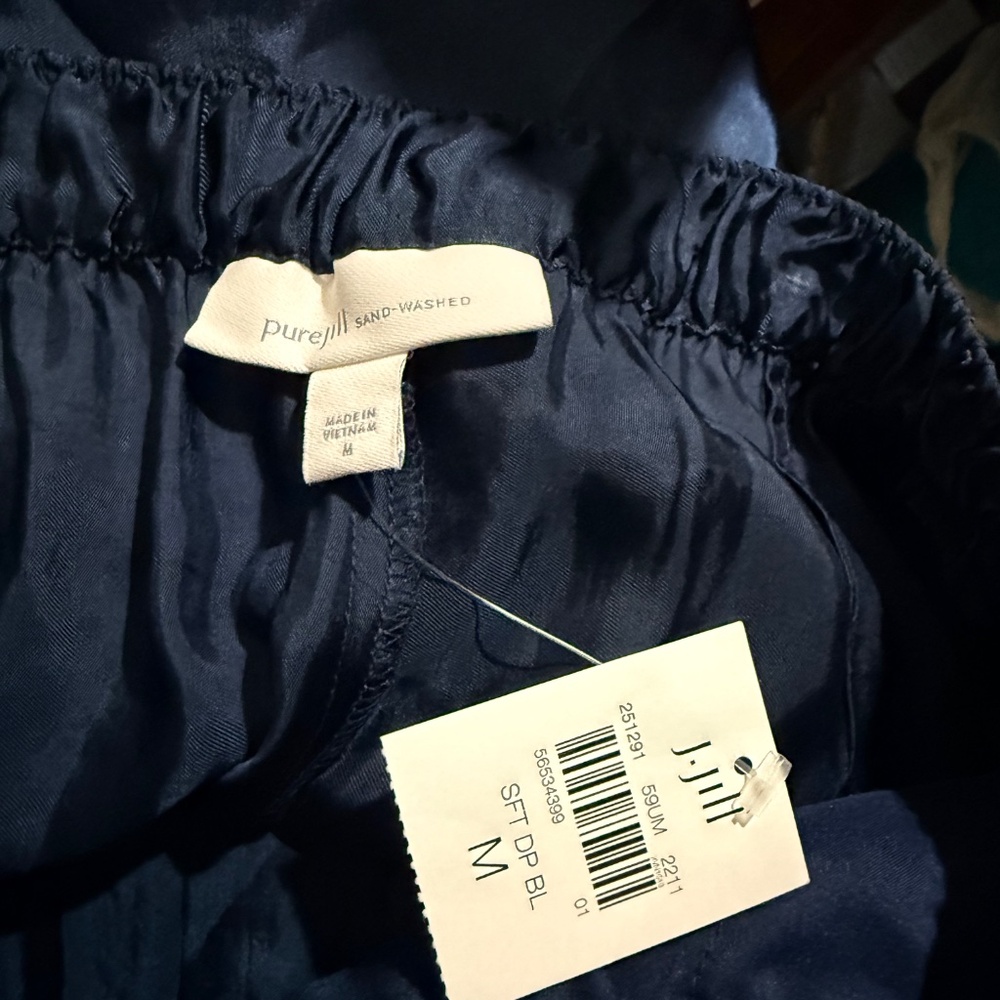 Pure Jill Sandwashed Satin Wide-Leg Pants – Navy Blue | Size M | New - Picture 5 of 5